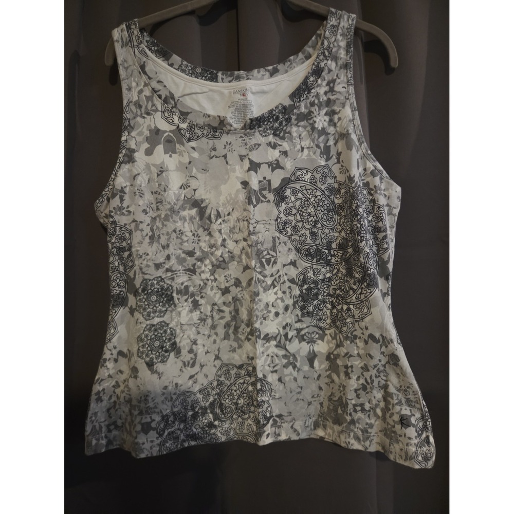 Danskin now tank top Black Gray white floral Mandala Print vneck Xxl 20